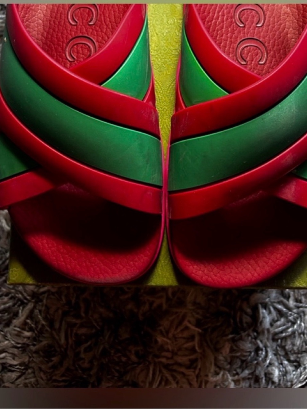 Gucci Red and Green Crisscross Slide Sandals